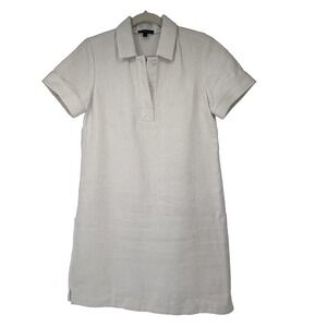 J Crew Bungalow Popover Linen Dress Womens 6 White Cuffed Short Sleeve